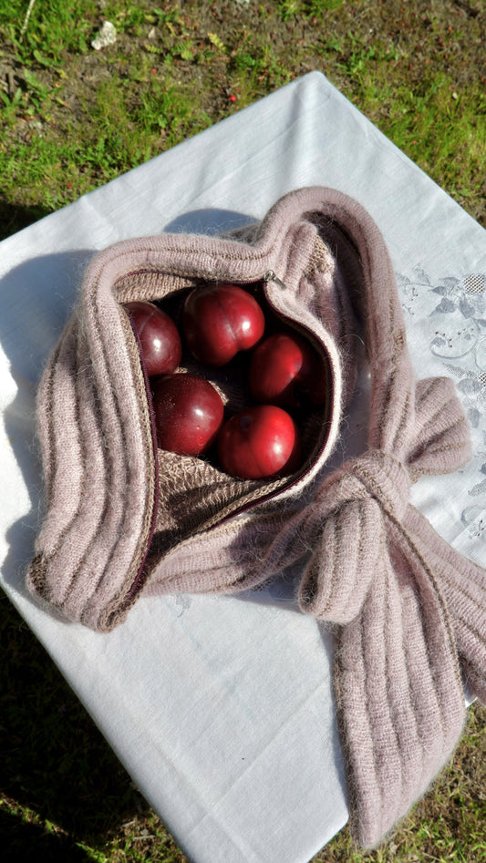 Pink and Brown Hooded Scarf and Bag